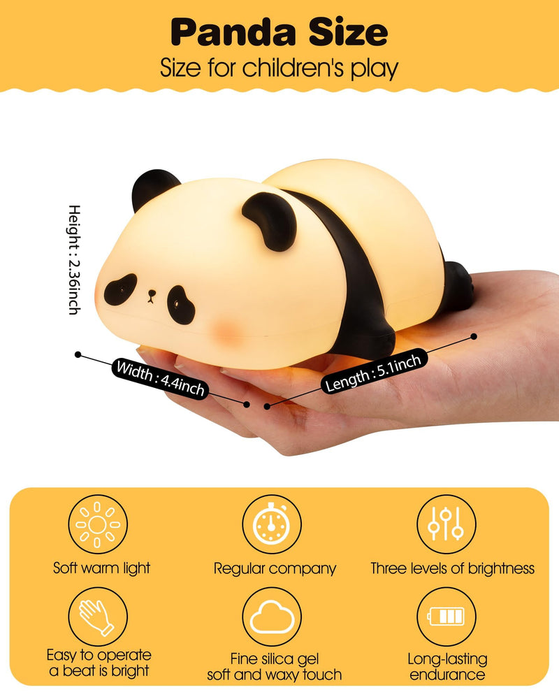 [Australia] - LED Cute Panda Night Light 3 Level Dimmable Nursery Night Light Squishy Silicone Night Light Rechargeable Bedside Touch Lamp for Room Decor, Cute Gifts Stuff for Boys Girls Baby Children 