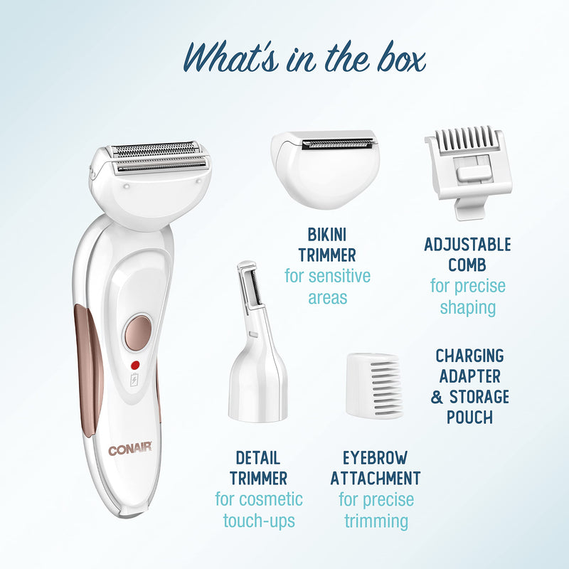 [Australia] - Conair All-In-1 Body and Facial Hair Removal for Women, Cordless Electric Trimmer & Shaver, Perfect for Face, Ear/Nose, Eyebrows, Legs, and Bikini Lines 