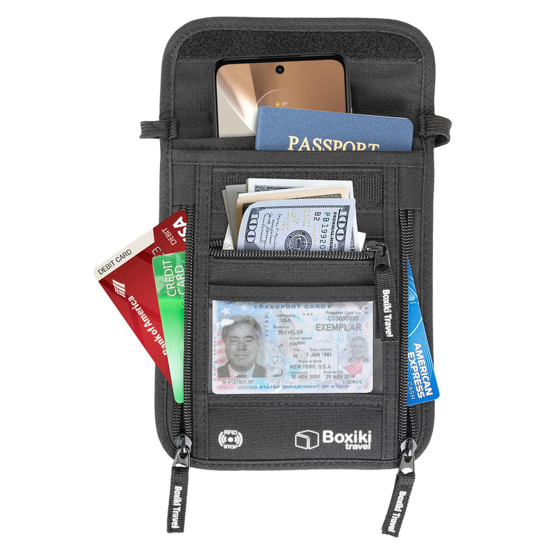 RFID Travel Set: Blocking Sleeves with Color Coding & Passport Covers, Plus Secure Neck Wallet with Adjustable Strap for Cash, Cards, and Documents – Anti-Theft Travel Essentials for Men & Women