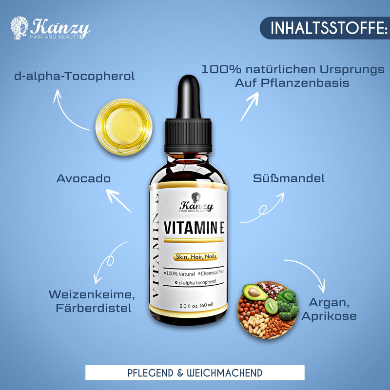 [Australia] - Kanzy Vitamin E Oil Organic Drops for Cosmetics 60ml 100% Natural d-alpha-tocopherol, Anti-Wrinkle, Anti-Aging, Pure Vitamin E Oil Against Wrinkles of All Types, Face, Nails and Hair 60ml (Pack of 1) 
