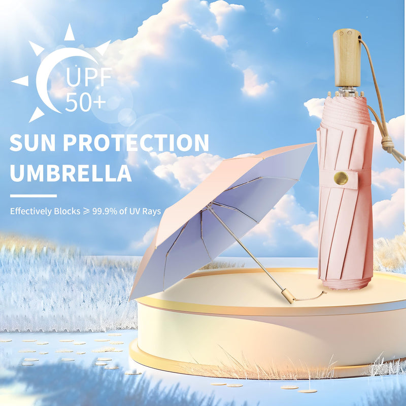 Dlin Sun Umbrella for Walking, Compact UV Umbrella Protection, Folding Lightweight Portable Parasol Umbrella for Men and Women Purple