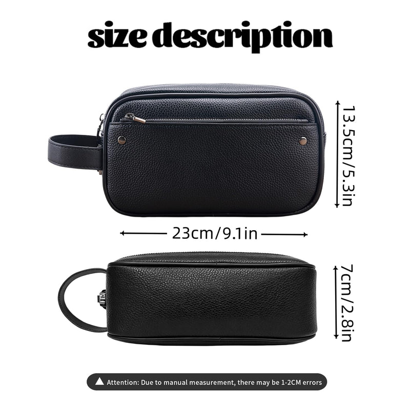 Toiletry Bag Anti Theft Lock PU Leather Clutch Bag for Travel | Ideal Gift Choice, Compact Carry Size, Holds Daily Essentials, Wrist Strap, Front Zipper Pocket, Reinforced Metal Hardware Black with Lock