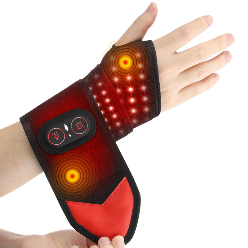 Cordless Wrist Heating Pad with Massage & Red Light, Heated Wrist Brace for Carpal Tunnel Relief, Arthritis Pain, Tendonitis, Rechargeable Wrist Massager for Office, Home, Travel