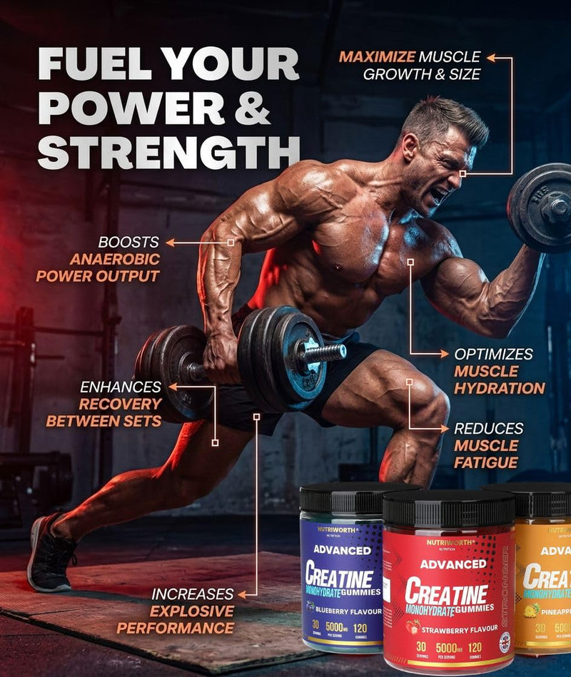 Creatine Gummies 5000mg | Lab Tested | Creatine Monohydrate | Full Month Supply | UK Formulated Vegan & Sugar Free | Pre/Post Workout Gym Supplement for Men & Women | 120 Counts - Blueberry