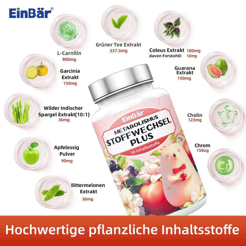 [Australia] - EinBear Metabolism Treatment 10 in 1 Complex High Dose with L-Carnitine Green Tea Choline Chromium Garcinia Cambogia Accelerate fat and energy metabolism 