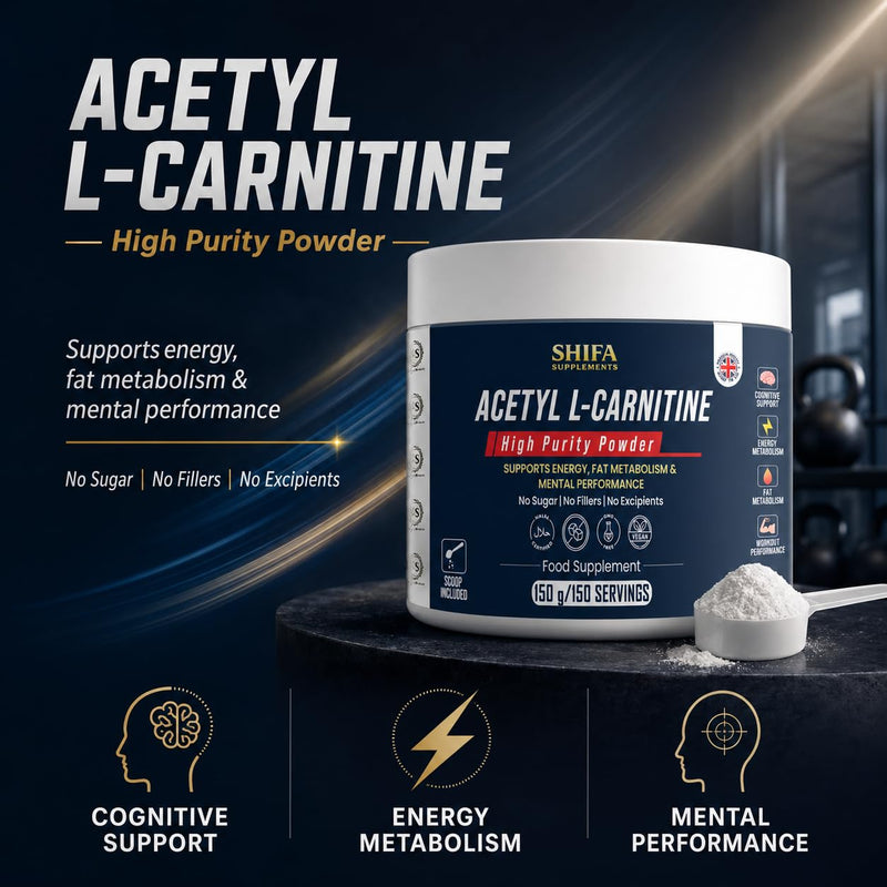 Acetyl L-Carnitine Powder 150g | 1000mg Per Serving | Pure ALCAR Formula | Energy Metabolism & Mental Performance Support | No Fillers | Vegan | Halal Certified | Non GMO
