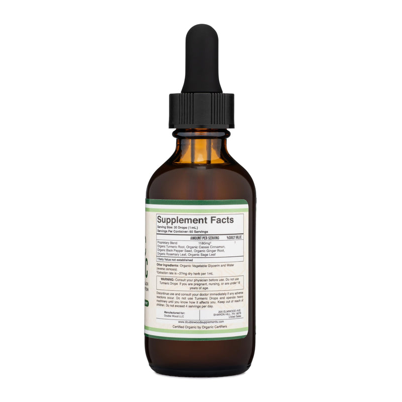 [Australia] - Turmeric Curcumin with Black Pepper Drops - Organic Turmeric Supplement Drops 1,180mg - 2FL OZ, 60 Servings (with Black Pepper Seed, Ginger, Rosemary, and Sage) for Joint Support by Double Wood 