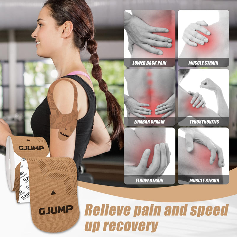 [Australia] - Kinesiology Tape, 40 Count Precut Strips 2 Rolls, Original Cotton Elastic Athletic Tape for Muscle Strain Relief & Joint Support, Waterproof & Breathable Sports Tape for Support and Recovery Beige 