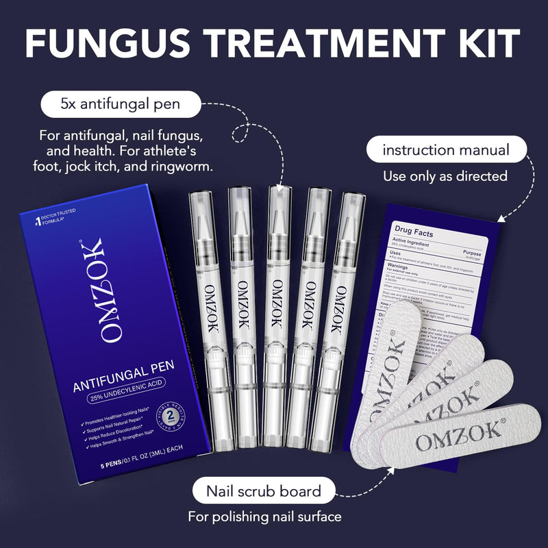 Toenail Fungus Pen - 25% Undecylenic Acid, Tea Tree Oil - Toenail Fungus Treatment Extra Strength for Toe Nail Repair Pen for Damaged Nails, Foot Fungal Nail Treatment for Fungi Funginail - 5pcs