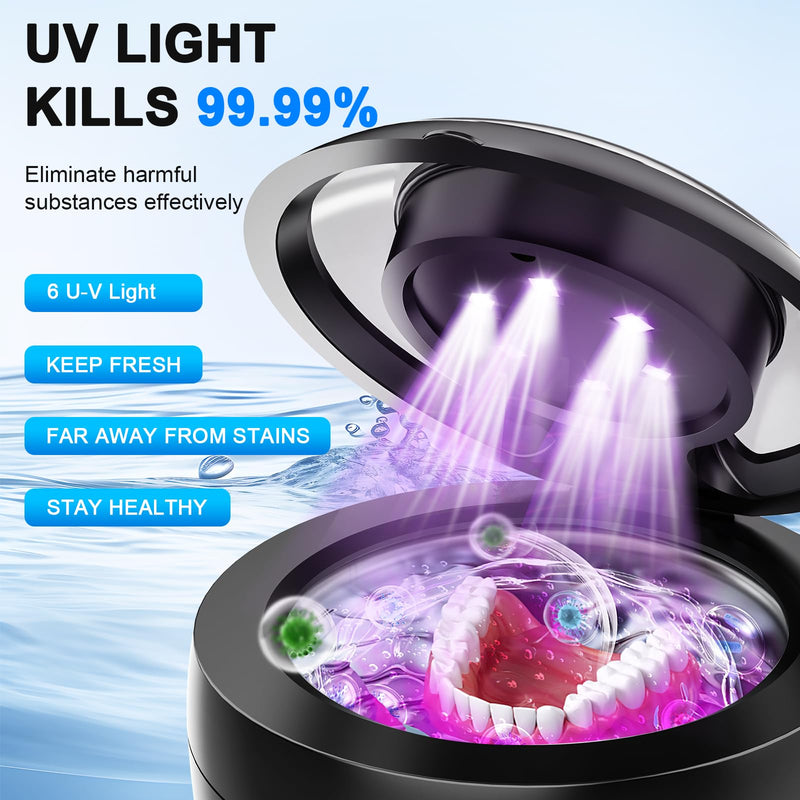 [Australia] - 45kHz Ultrasonic Retainer Cleaner Machine, 200ML Denture Cleaner, 4 Modes with Digital Timer Mouth Guard Cleaner, Night Guard Cleaner Dental Cleaning Pod for Aligner, Braces, Jewelry (Dark Black) 