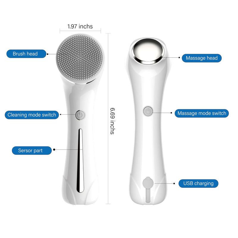 Facial Cleansing Brush, 2 in 1 Ｗaterproof IPx7 Facial Spin Scrubber Set with 4 Brush Heads, Rechargeable Exfoliating Face Brush Deep Cleansing, Gently Exfoliate and Remove Blackhead