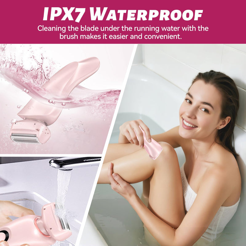 [Australia] - 2 in 1 Electric Shaver for Women Wet Dry Dual Use IPX7 Waterproof with LED Display USB Recharge Dock Dry Use Body Hair Trimmer and Facial Hair Remover for Bikini Underarm Leg Arm Face (Pink) Pink 