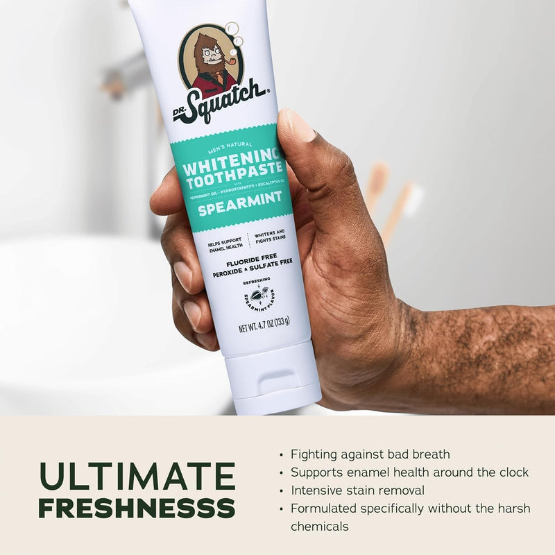 Dr. Squatch Hydroxyapatite Toothpaste Whitening - Natural, Fluoride-Free Toothpaste - Enamel Support - Day & Night Set - Citrus Mint & Spearmint, (4.7 oz, 2-Pack) 4.7 Ounce (Pack of 2)