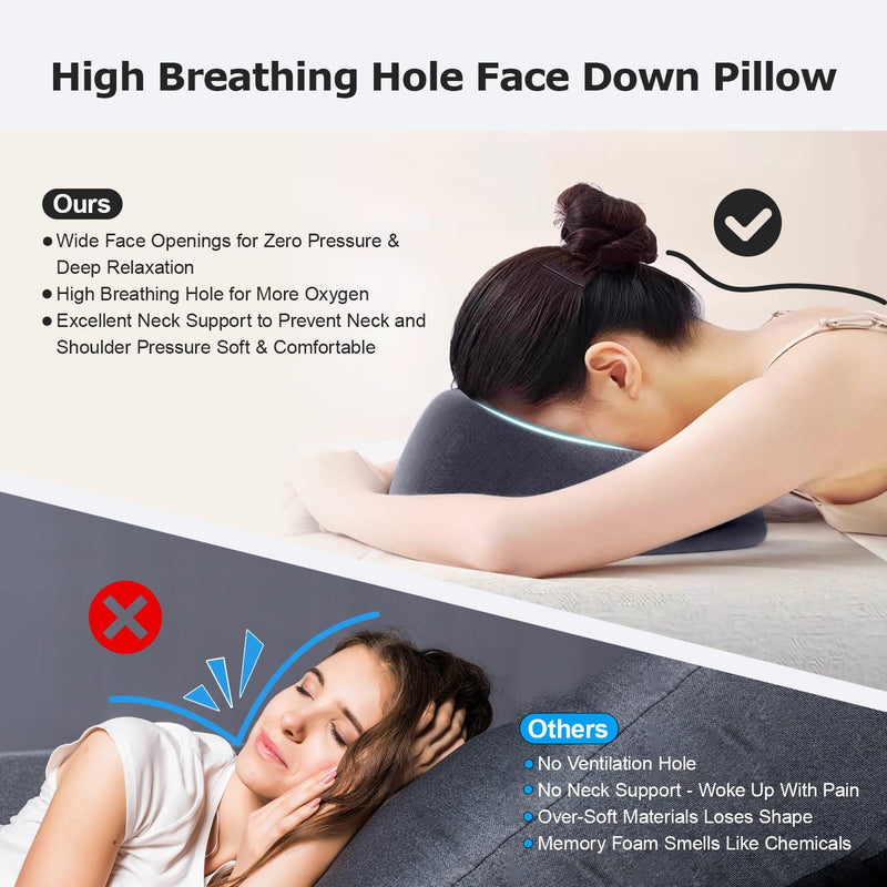 Face Down Pillows for Massage Table, Massage Headrest for Bed, Face Cradle for Spa, BBL Pillow After Surgery Post Eye Surgery Recovery & Vitrectomy Recovery Equipment Removable Cover DarkGrey