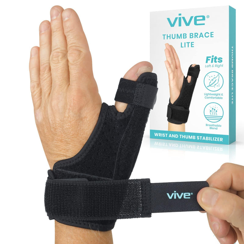 Vive Thumb Brace & Wrist Stabilizer (Fits Left and Right) - Thumb Spica Splint for Arthritis, Tendonitis, and De Quervains - Support Wrap for Men and Women - Pain Relief for Carpal Tunnel and Sprains Black