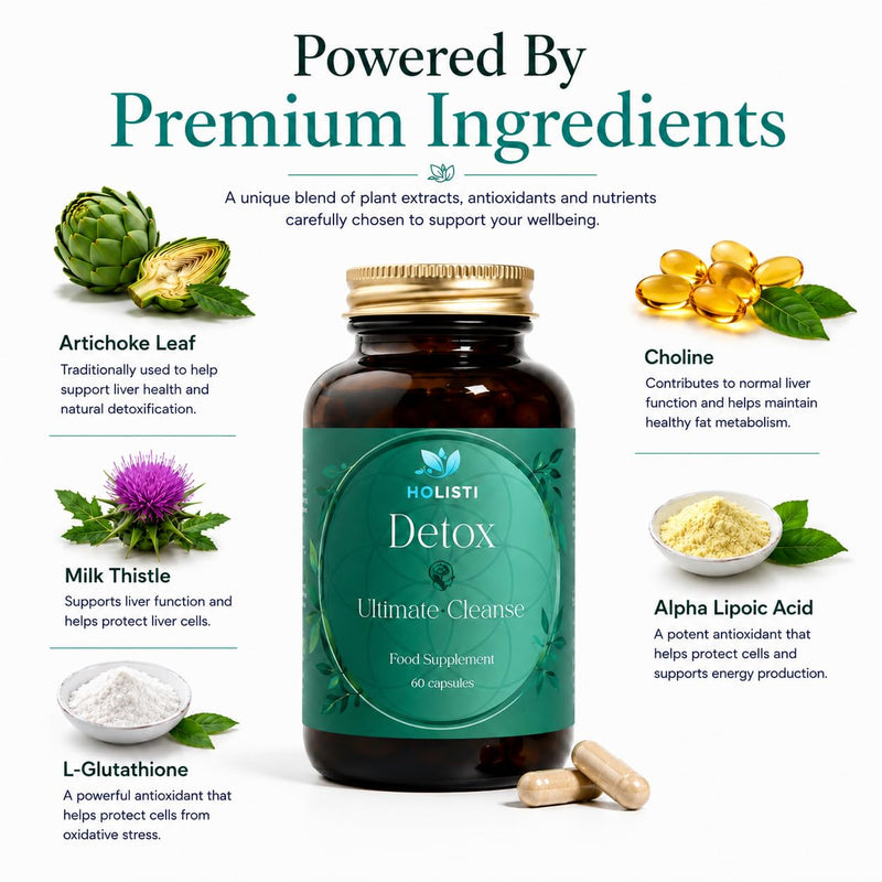 Liver Detox & Cleanse Supplement | Artichoke, Glutathione & Reishi | Made in UK | Vegan Capsules | 30 Day Supply | Liver & Gut Support | 25-in-1 Complex