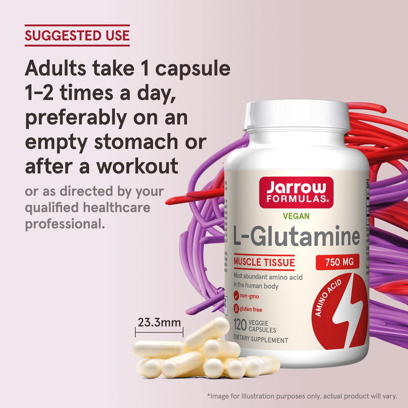 [Australia] - Jarrow Formulas L-Glutamine 750 mg, Dietary Supplement, Immune and Muscle Support, 120 Veggie Capsules, Up to 120 Day Supply 