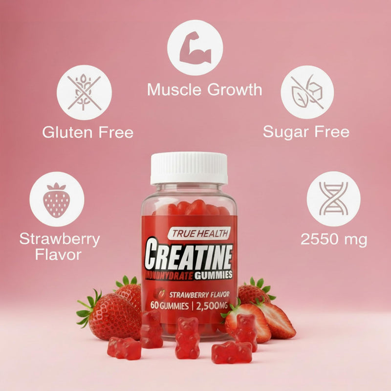 Creatine Gummies – Vegan Creatine Monohydrate Gummies, Strawberry Flavoured for Post Workout Recovery, Boost Muscle Growth and Enhance Strength, 2,500 MG, 60 Units (Strawberry)