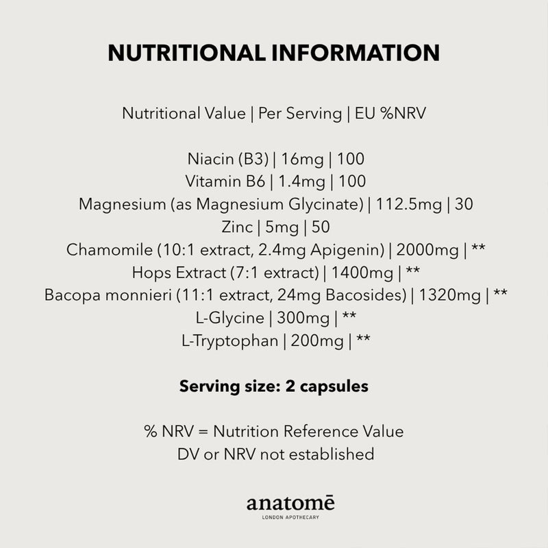 ANATOME Reset, Relax + Sleep – Magnesium Glycinate Sleep Supplement | Vitamin B6 & Zinc | Natural Sleep Aid for Adults | Magnesium Supplements for Sleep & Relaxation, 60 Vegan Capsules Refill
