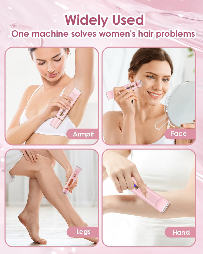 [Australia] - Bikini Trimmer for Women, 2-in-1 Women Electric Shaver, Type-C Rechargeable Pubic Hair Shaver Wet & Dry Waterproof, Dual Head Body Hair Remover for Sensitive Skin 