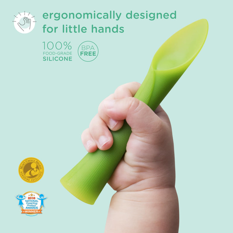 [Australia] - Olababy 100% Silicone Soft-Tip Training Spoon for Baby Led Weaning 2pack Training Spoon Set Lime / Kale 