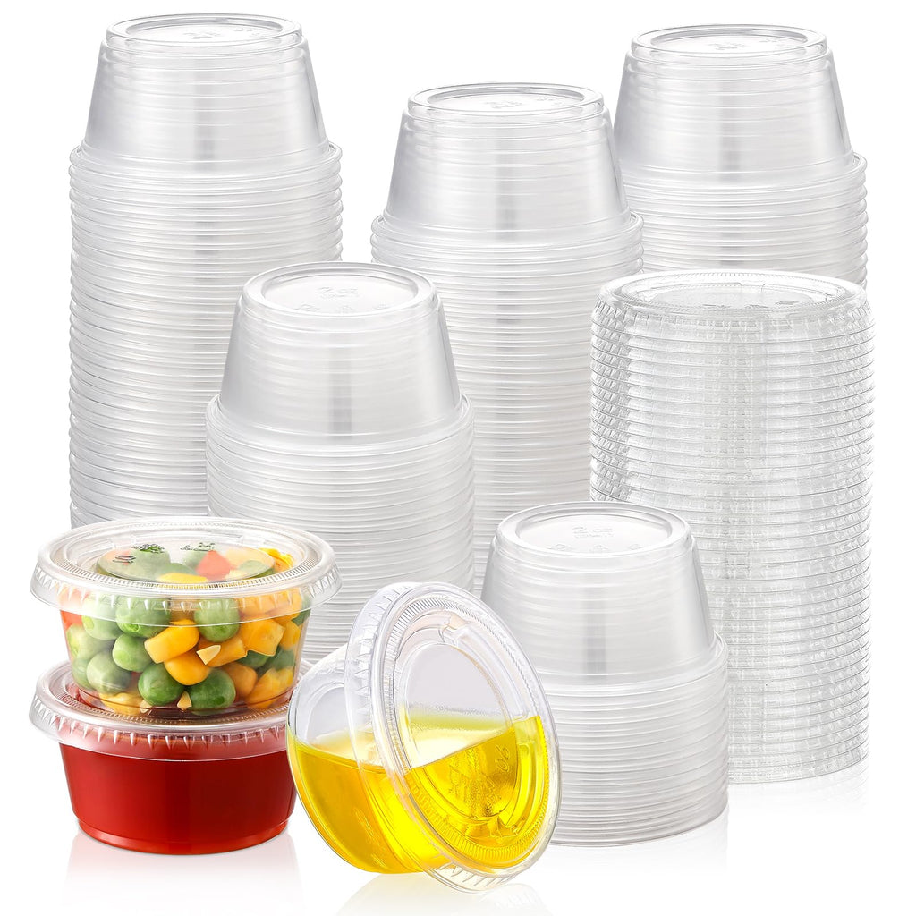 AOZITA [60 Sets - 2 oz Jello Shot Cups, Portion Cups With Lids, Small Plastic Containers with Lids, Airtight and Stackable Souffle Cups ASLB-2C-60