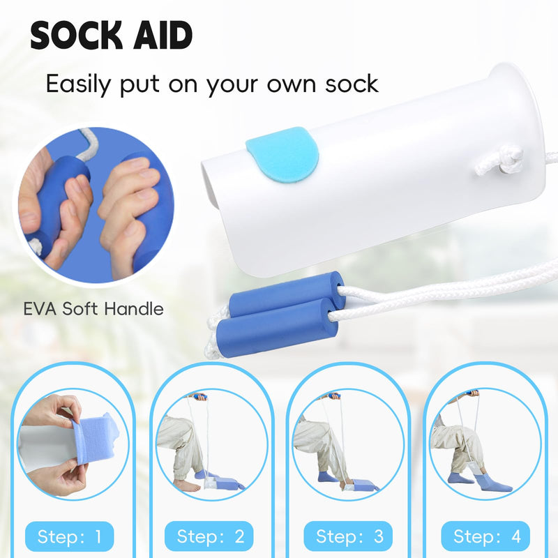 [Australia] - 3 in 1 Sock Aid Device Kit, Hip Kit, Knee Back Surgery Hip Replacement Recovery Kit with Sock Aide, Sock Remover, Shoe Horn with Dressing Stick, Sock Helper and Shoe Assistant for Seniors No Bending 3 Piece White Sock Helper Kit 