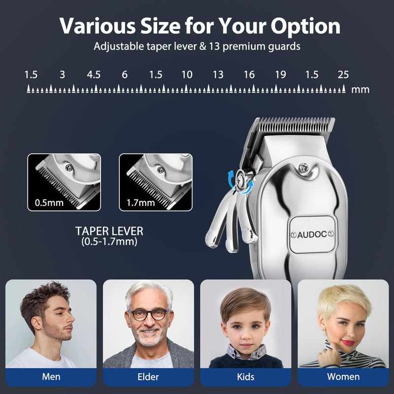 [Australia] - Professional Cordless Hair Clippers for Men, Maquina Para Cortar Pelo De Hombre Rechargeable LED Display Mens Beard Trimmer Full Metal Body Low Nosie Home Barber Hair Cutting Kit Set for Men/Kids 