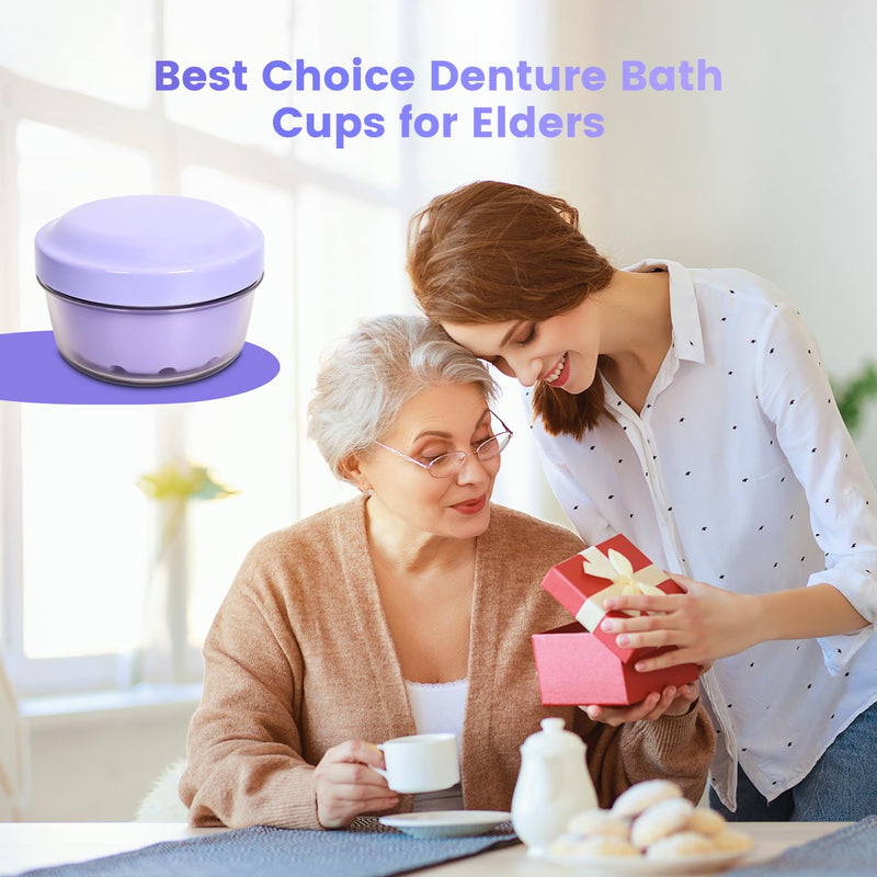 Leakproof Denture Bath Case, Denture Soak Case for Travel, Portable Denture Container Cups Box for Braces/Mouth Guard/Night Guard/Retainers, with Brush and Removal Tool -Transparent White Transparent White