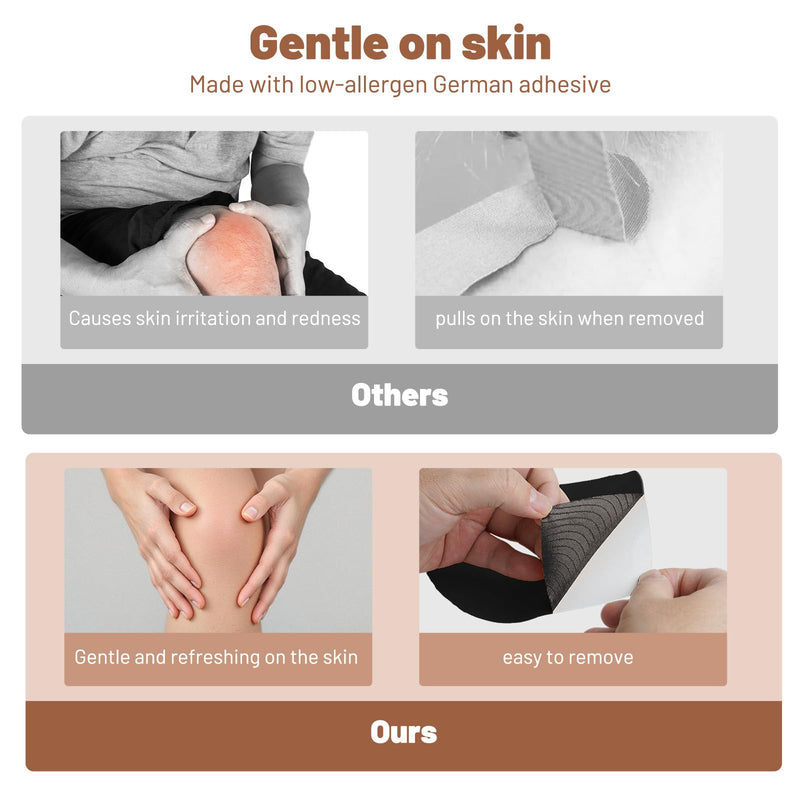 Precut Kinesiology Tape for Knees, 10 Pcs Waterproof & Elastic Athletic Tape for Knee Support & Stability, Breathable Hypoallergenic Latex-Free Tape, German-Engineered Skin-Friendly Adhesive (Black) Black