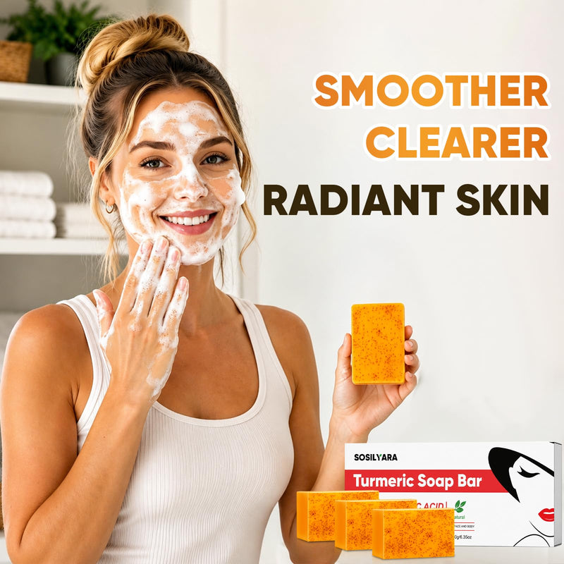 3 Pcs 60g Turmeric Kojic Acid Soap Bars with Foaming Mesh Net | SLS-Free,Enriched with Retinol, Hydrolyzed Collagen, Vitamin E & Shea Butter, Mild Treatment for Facial,Body & Armpit Use