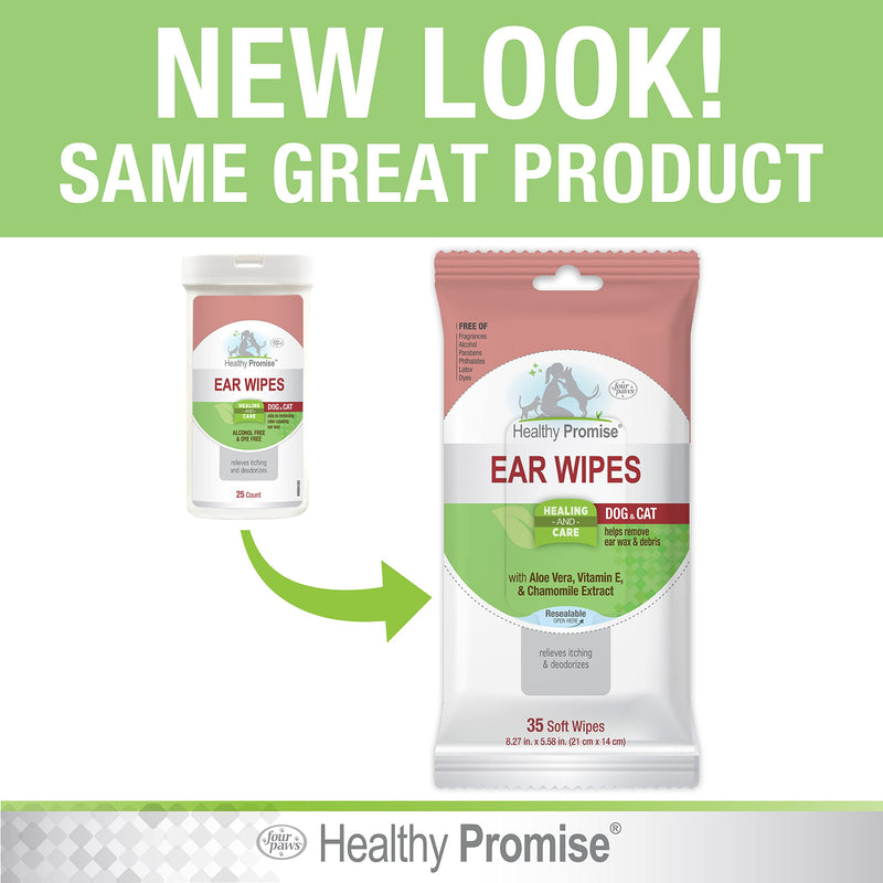 Four Paws Healthy Promise Grooming Soothing Pet Ear Cleaning Wipes, Odor Reducing & Itch Relief, 35 Count - PawsPlanet Australia