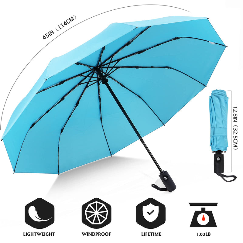 ZOMAKE Travel Umbrella Compact - 10 Ribs Portable Collapsible Umbrellas for Rain Windproof - Paraguas Automatic Small Folding Umbrella Lightweight Packable Umbrella for Women Men - Purple&Light Blue