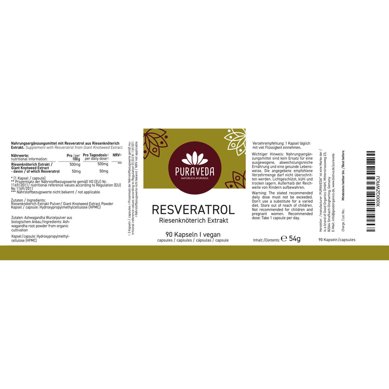 [Australia] - Giant knotweed extract - 10% resveratrol - 90 capsules - 500mg - Polygonum cuspidatum - Bottled in Germany - vegan - Biotiva 