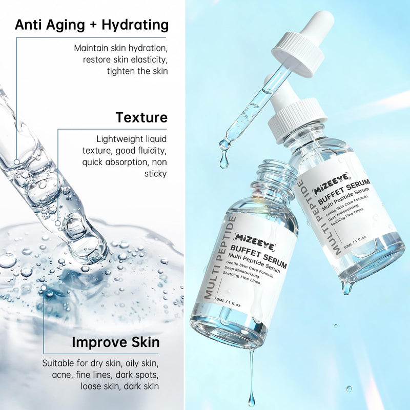 Buffet Peptides Serum For Face 30ml, Multi Peptide + Hyaluronic Acid + Amino Acids + Lactic Acid, Anti-Aging Peptide Serum For Fine Lines & Crow's Feet, Improve Elasticity 1 PCS