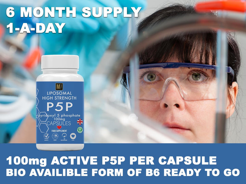 P5P Vitamin B6 (Pyridoxal 5 Phosphate) 100 mg per Capsule | 180 High Strength Capsules | 6 Months Supply - 1 A Day | Active Form of Vitamin B6 | Vegan | Non GMO| UK Company