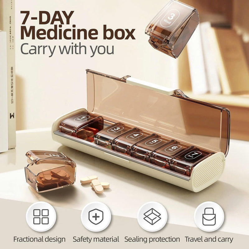 7 Day -Pill -Organizer with Removable -Daily Boxes – Large Capacity BPA-Free Weekly Medicine Box, Transparent Moisture-Proof Vitamin Organizer with Secure Lid & Travel-Friendly Design