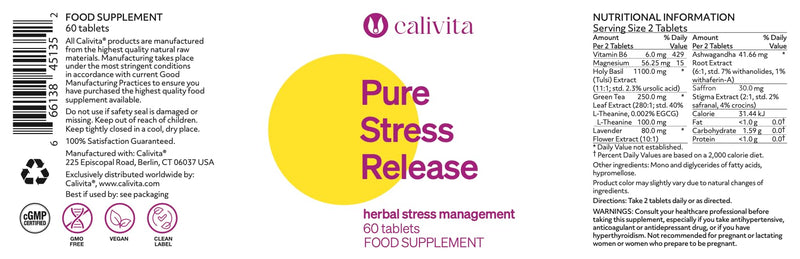 Herbal Stress Support | Pure Stress Release 1664mg | Ashwagandha, Holy Basil, Saffron & L-Theanine | Magnesium & Vitamin B6 | Calm & Relaxation Support | 60 Vegan Tablets