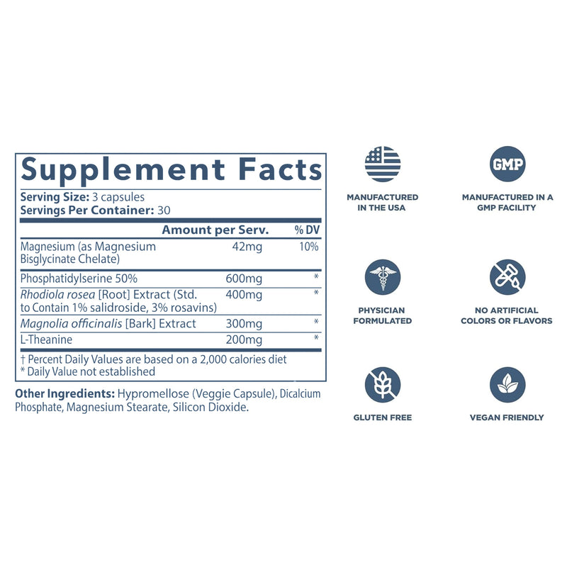 Revive MD Cortisol Manager, 30 Servings (90 Vegetarian Capsules) | Cortisol Supplement w/ Magnesium & L-Theanine, Supports Health, Focus, Energy, Fatigue & Adrenal Gland Function, Vegan