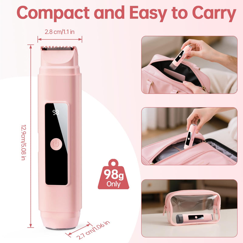 [Australia] - Bikini Trimmer for Women: 2-in-1 Electric Shaver with Digital Display,IPX7 Waterproof & Easy Cleaning& Travel Lock - Dual Head Trimmer for Underarms, Legs, Face (Pink) 