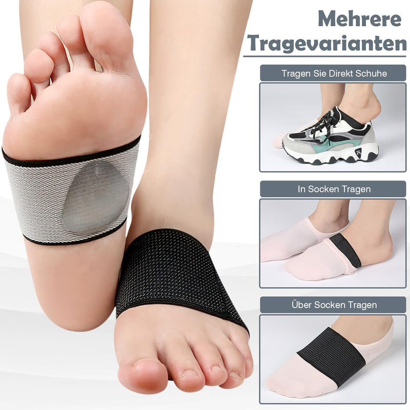 [Australia] - Soleeya 4 pairs of metatarsal foot bandages with gel for pain relief from flat feet, foot care for men and women, splayed foot bandage, correction of flat feet, arched feet, black + beige (L) L 