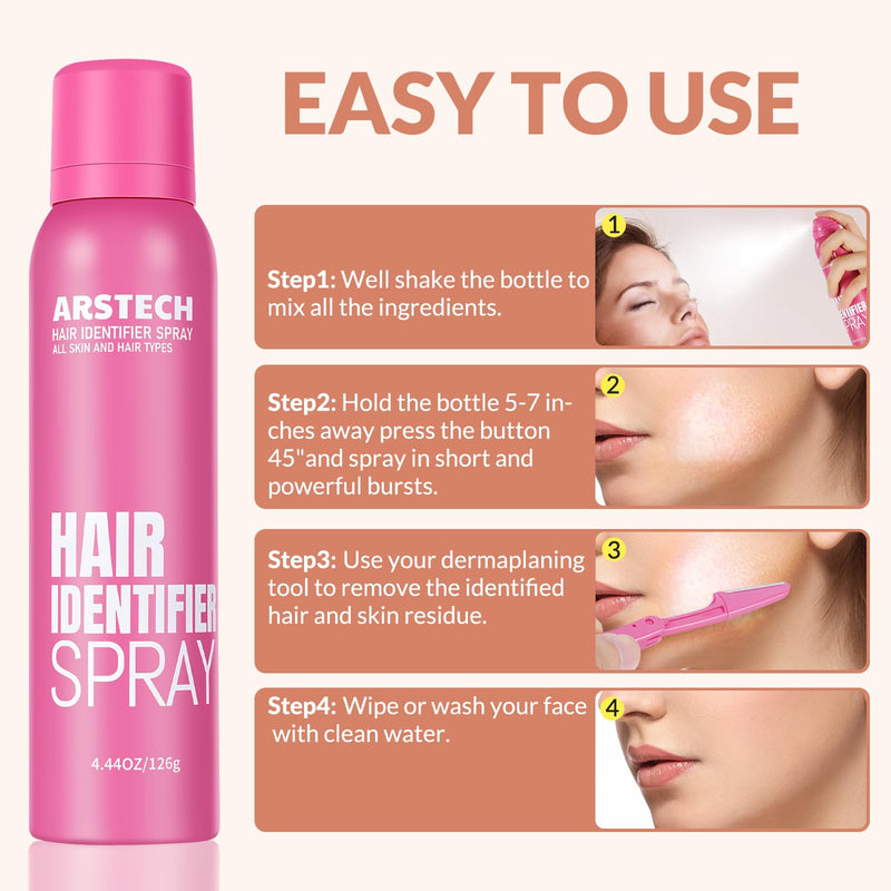[Australia] - Hair Identifier Spray for Face Shaving Dermaplaning Tool 4 Pack Skin Body Dermaplaning Spray for Women with 16 Face Razor for Face Shaver Hair Removal Kit Excess Hair Dermaplane Razor for Women Face Rose Red 4 PACK 