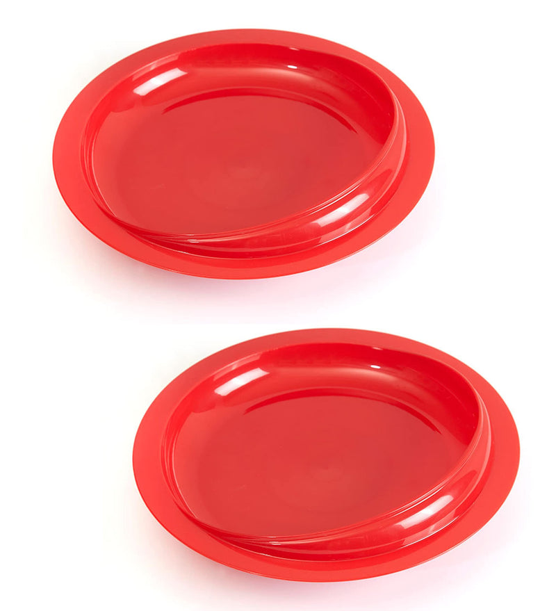 [Australia] - Spill Proof 9.2" Scoop Plate with Non-Skid Suction Base, Adaptive Self-Feeding Dinnerware for Elderly Disabled, Pack of 2 (Red Plates) Red Plates 