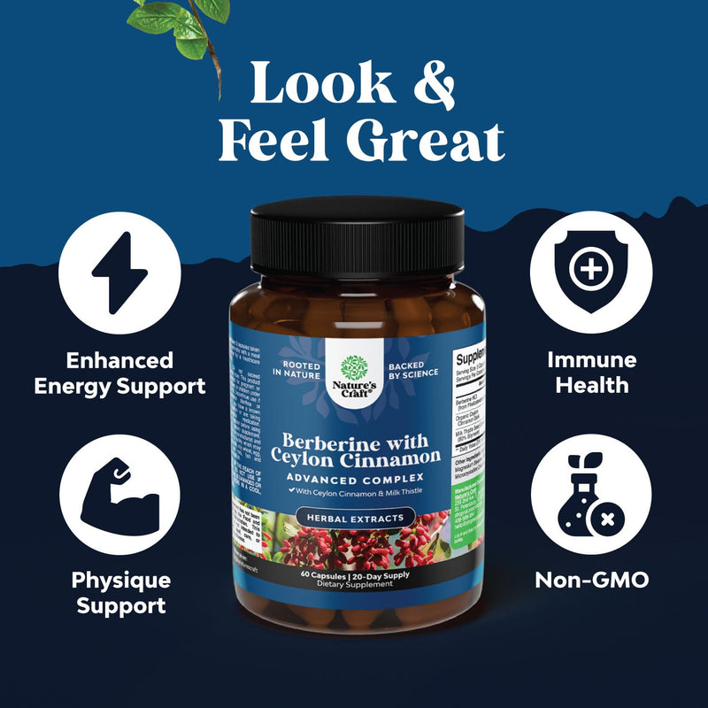 [Australia] - Balancing Berberine Plus 1200mg Per Serving Complex - Antioxidant Berberine with Ceylon Cinnamon Capsules Plus Silymarin Milk Thistle Extract - Active PK for Heart Health and Sugar Support 60 Capsules 60 Count (Pack of 1) 