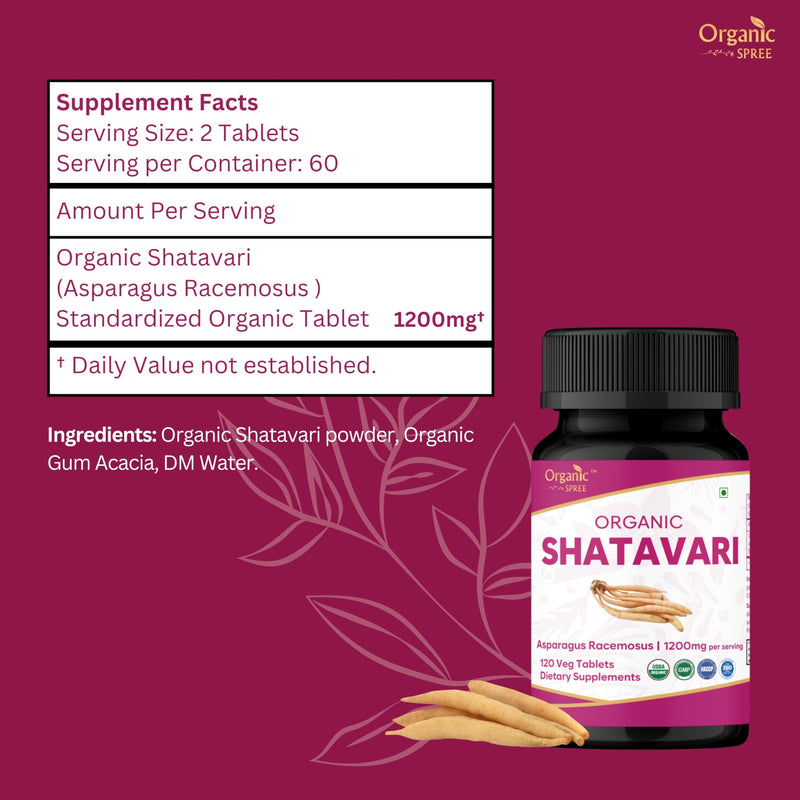 ORGANIC SPREE SHATAVARI 120 Tablets | Asparagus Racemosus (Shatavari) | USDA Organic Certified | Organic and Natural 120tab (1) 1