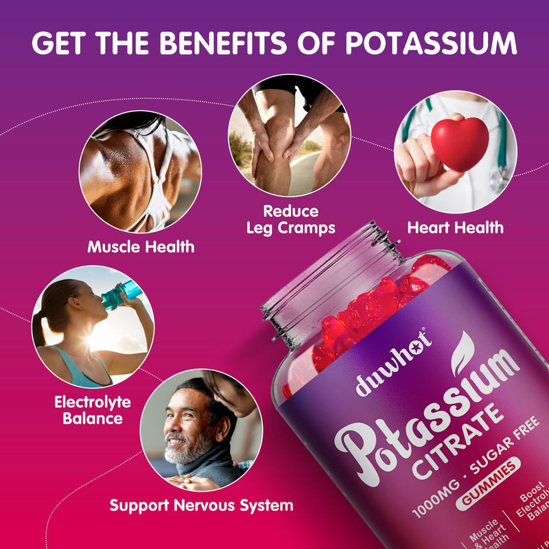[Australia] - Potassium Citrate 1000mg Gummies, Potassium Supplement for Adults Women & Men, Support Leg Cramps & Muscle Health, 60 Chewables 1 