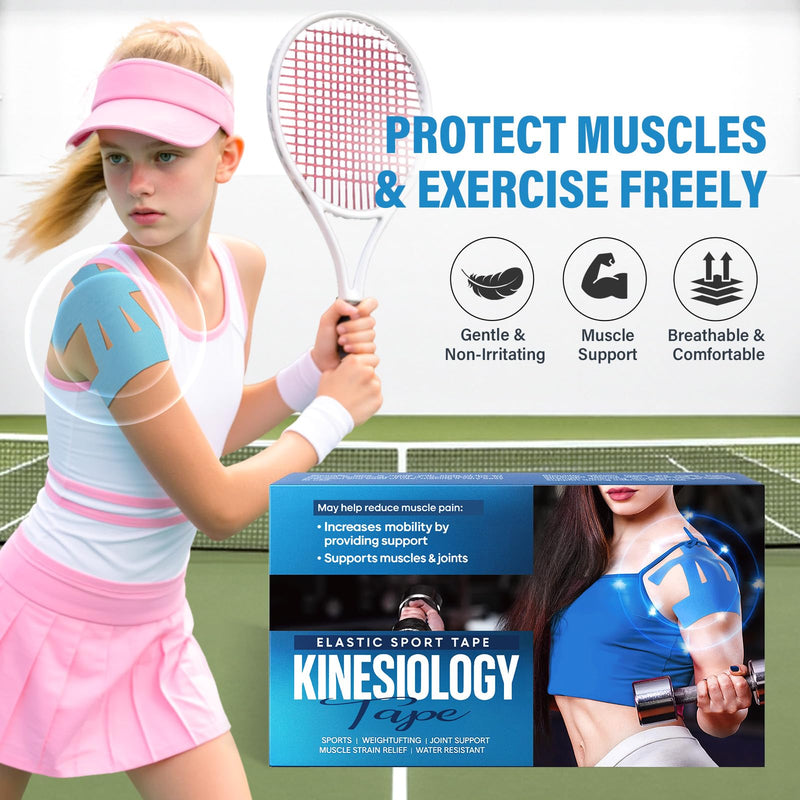 12Pcs Kinesiology Tape-for Shoulder, Shoulder Pain Relief Athletic Tapes, Shoulder Support & Stability Precut Strips, Waterproof & Elastic, Breathable Hypoallergenic Latex-Free Blue/Kneekinesiologytape