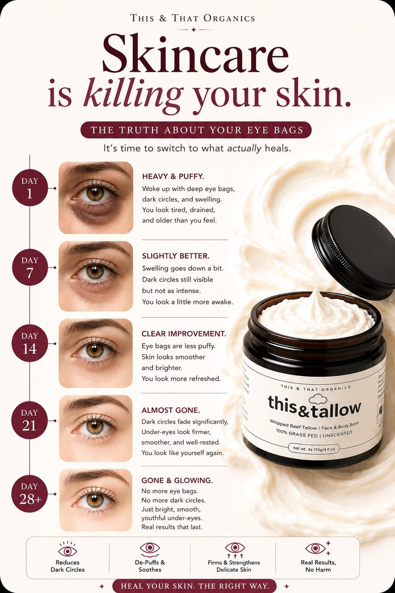 THIS&THAT ORGANICS Under Eye Cream for Dark Circles & Wrinkles - Brightening & Firming Face Moisturizer with Pure Tallow, Vitamin K & Raw Honey, Anti-Aging, Clean Natural Skincare for Women (4oz)