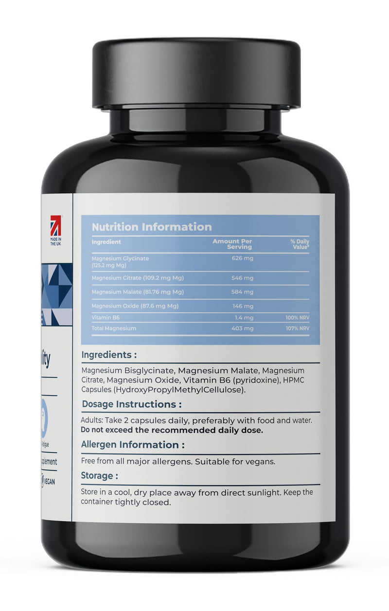 4 in 1 Magnesium Supplements Complex - 1900 mg with Glycinate Citrate Malate & Oxide | High Strength Magnesium 403mg - 120 Capsules & 2 Month Supply | High Absorption