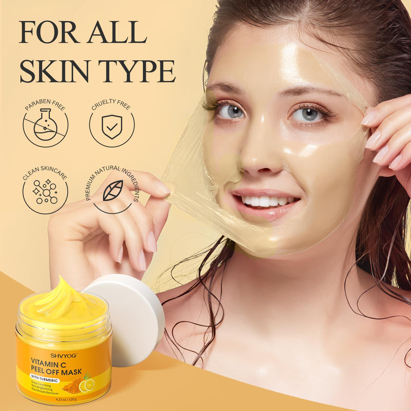 SHVYOG Vitamin C Peel Off Face Mask, Peel Off Mask with Turmeric, Blackhead Remover & Deep Cleansing Face Peel Mask, Vitamin C Exfoliating Face Mask for Blackheads, Large Pores, Dirts, Oil VC 5.29 Fl Oz (Pack of 1)